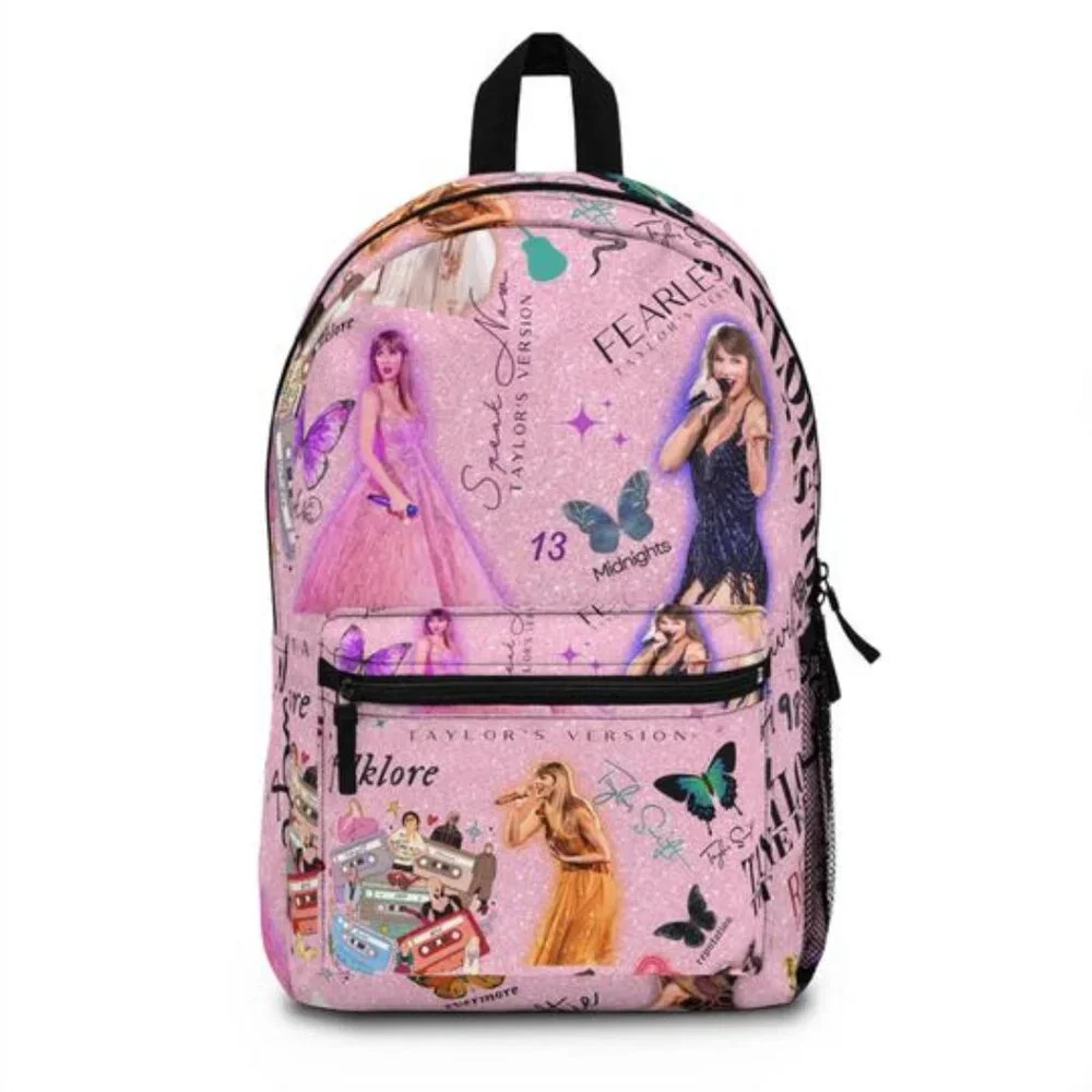 Taylor Swift Pink Glitter Kids Backpack with Multicolor Accents